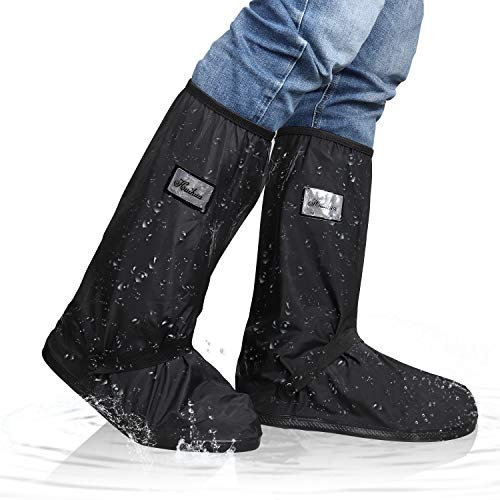 Wasserdicht Überschuhe, Schuhüberzieher Wiederverwendbare, für Regen Schnee Outdoor Rutschfester, Wasserdichter Schutz von den Zehen bis zur Wade, für Männer Frauen (XL, Schwarz)