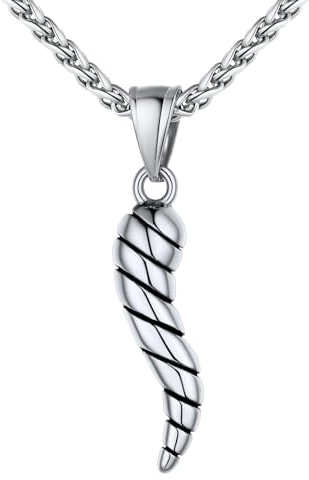 U7 Damen Halskette mit 3D Italien Hörner Anhänger Kette Edelstahl Herren Cornicello Anhänger Italienisches Horn Halskette Silber Kornetto Glücksbringer Kettenanhänger Modeschmuck für Muttertag
