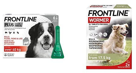 FRONTLINE Plus Flea & Tick Treatment for Extra Large Dogs (over 40 kg) - 6 Pipettes & FRONTLINE WORMER for Dogs - 2 XL Tablets