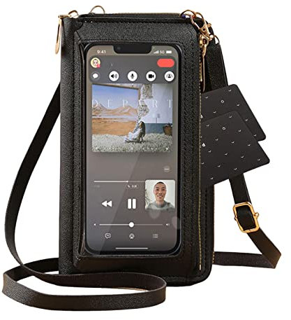 Borsa a tracolla per telefono cellulare, borse da viaggio a tracolla antifurto per donna, borsa a tracolla con cerniera con finestra trasparente per telefoni, telefoni