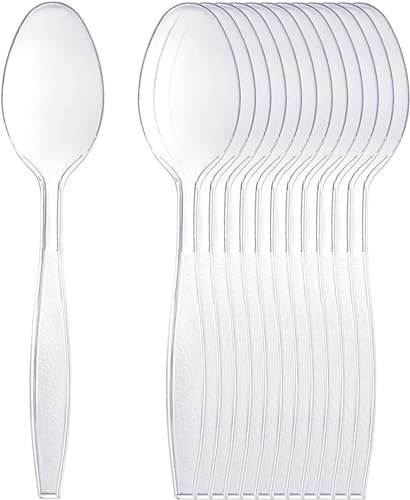 GROWS MORE Heavy Duty Clear Plastic Spoons, Reusable and Washable Spoons Perfect for Picnics, Parties, Tableware and Dinnerware (Pack of 100)