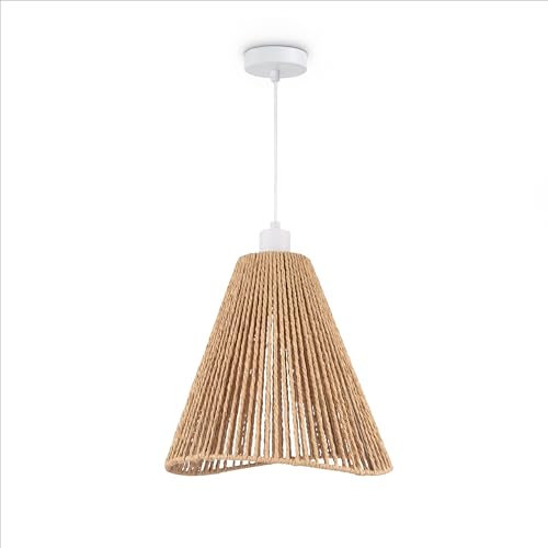 Paco Home LED Pendellampe Wohnzimmer Pendelleuchte Esszimmer Hängeleuchte Küche Lampenschirm Papier Deko Boho Style E27, Farbe:Weiß, Leuchtenart___Farbe:Typ 3
