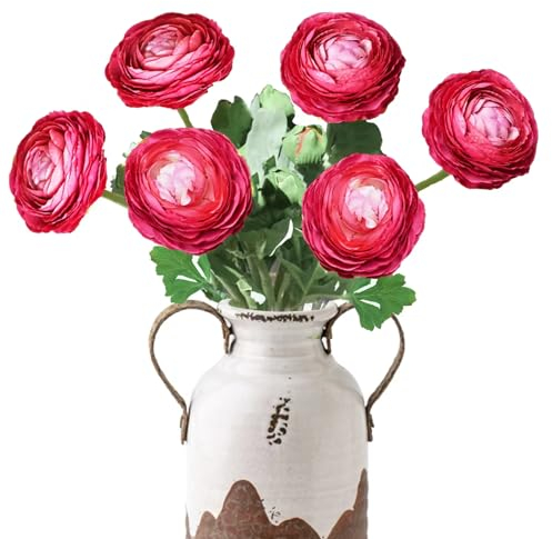 Ariwenic Künstliche Ranunkeln, 51 cm, 6 Stück, einzelner Stiel, künstliche Blumen, Blumenarrangement für Zuhause, Tisch, Festivals, Innen- und Außenbereich, Dekoration (rot)