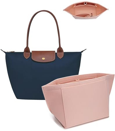 Umiup Organiseur de sac à main Longchamp Le Pliage S, organiseur de sac à main en feutre avec porte-gobelet, organiseur de sac à main avec fermeture éclair, 8 compartiments (rose, S/21 x 17 x 13 cm)