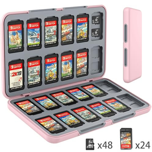 KOPBTBOY Giochi Custodia per Nintendo Switch, Custodia portatile per schede di gioco Switch OLED con 24 slot per schede di gioco e 24 slot per schede Micro SD(24, pink)