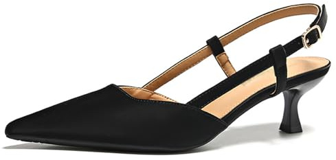 Bout Pointu Escarpins À Bride Arrière pour Femme Bride Cheville Boucles Kitten Heel Sandales 5cm À Talon Bloc Haute pour Bureau Mariages Fêtes (38,Noir)