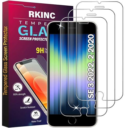 RKINC Screen Protector [3-Pack] for iPhone SE 3 2022/ SE 2 2020, iPhone 7 / iPhone 8, Tempered Glass Film Screen Protector, 0.33mm [LifetimeWarranty][Anti-Scratch][Anti-Shatter][Bubble-Free]