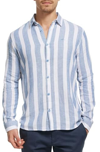 Indicode Hommes Brayden Shirt | Chemise rayée à col boutonné Copen Blue S