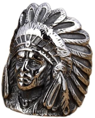 WIPPWER Detaillierter Indian Chief Ring Herren 316L Edelstahl Biker Ring Männlich Punk Hip Hop Ringe for Freund