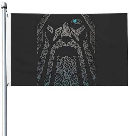 Wikinger-Flagge, Odin-Krieger-Totem, Runen-Flagge, nordische Mythologie, Dekoration, doppelseitig, 3 x 5 Fuß, für den Außenbereich
