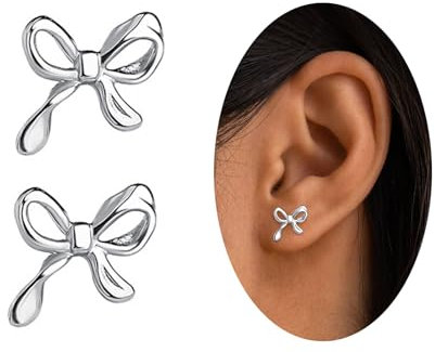 Silber Schleifen Ohrringe 925 Sterling Silber Ohrringe für Frauen Mädchen kleine Schleife Ohrstecker