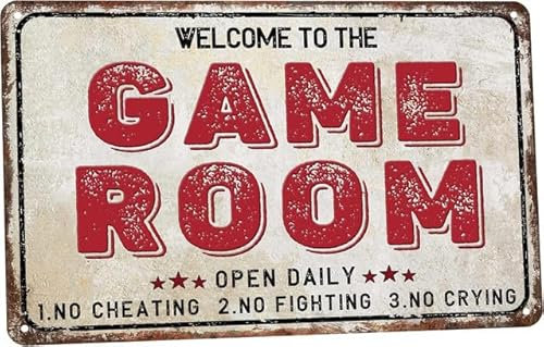 Geroclonup Panneau vintage en aluminium « Welcome To The Game Room » - 14 x 20 cm - Pour maison, café, cave, bureau