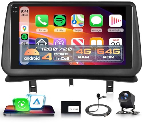 4G+64G Android Radio Coche para Renault Clio 3 2005-2014 Inalámbricos Carplay Android Auto 9 Pollici Incell Pantalla Táctil Radio GPS Navi WiFi Mirror Link Bluetooth FM/RDS EQ/USB/SWC Cámara Trasera