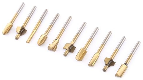 TIKATARER 10-teiliges Schnellarbeitsstahl-Fräser-Set mit 1/8-Zoll-Schaft, Holzbearbeitungs-Trimmer-Fräser-Bits, Ideal für die Holztrimm-Fräsverarbeitung
