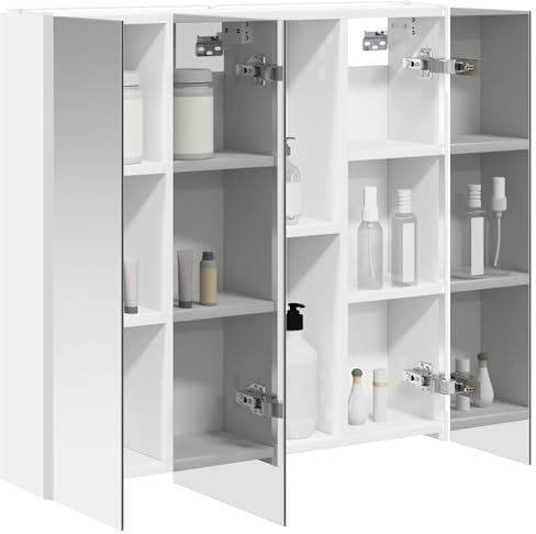 vidaXL Badezimmerspiegelschrank Weiß 63,5 x 15,5 x 60,5 cm, Stylischer Badezimmeroberfläche, Wandspiegel, Cooles Stauraum, Moderne Vanity, anpassbare Beleuchtung, Platz sparen