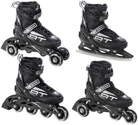 RAVEN Profession 4in1 Inlineskates Triskates Rollschuhe Schlittschuhe Inliner für Kinder und Erwachsene verstellbar (Black, 38-42 (25cm-27,5cm))