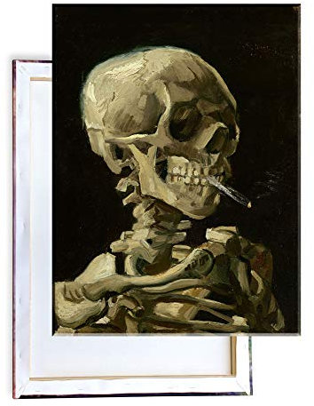 Unified Distribution Vincent Van Gogh - Kopf eines Skeletts mit Einer brennenden Zigarette - Klassisches Gemälde - Replik auf Leinwand 80x60 cm