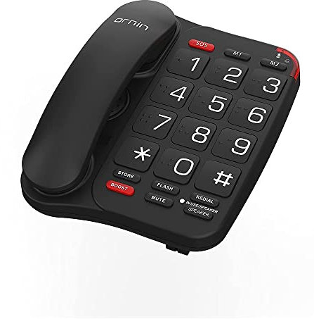 Ornin S018 Festnetztelefon für Senioren, Großtastentelefon, 3 Direktwahltasten, Laute Freisprechanlage, Sprachverstärkung, Blindenschrift (Schwarz)