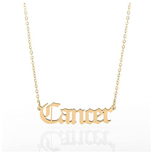 Minegreet Old English Zodiac Necklace for Women, Horoscope Birth Star Sign Letter Astrology Constellation Necklace Birthday Gift (Cancer-Gold)