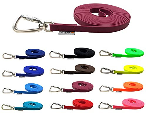 Schleppleine Biothane Hundeleine große Hunde 1m / 2m / 3m / 5m / 10m / 15m Sicherheitshaken (10m MIT Handschlaufe, Bordeaux)