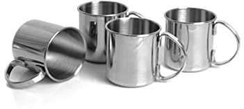 ECHTWERK 4-teiliges Kupferbecher-Set, Bruchsichere Edelstahl-Gläser, Cocktail-Set, Cocktailgläser perfekt für Gin, Vodka, Bier und Kaltgetränke, Geschenkset, Silber-Edition, 480 ml
