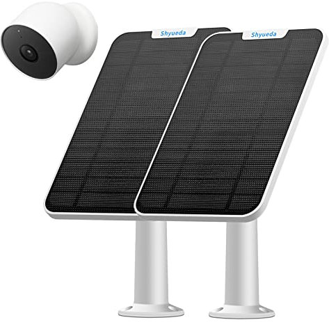 4W Solar Panel Charging Compatible with Google Nest Camera Outdoor & Indoor (Battery Version), IP65 Weatherproof,Includes Secure Wall Mount,with Upgraded Professional Anti-Theft Rope(White) (2)