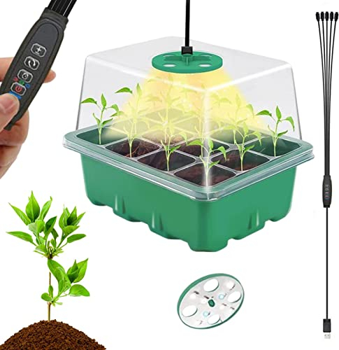 Bandeja de plántulas con luz, kit de macetas de plántulas, bandeja de germinación reutilizable, maceta de cultivo interior para raíces profundas