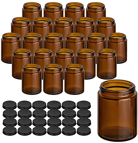 gouveo Lot de 24 pots à crème en verre ambré de 150 ml avec bouchon à vis, noir mat - Pots à crème vides à remplir - Petit pot en verre pour cosmétiques, lotions ou épices (CTB150SZM)