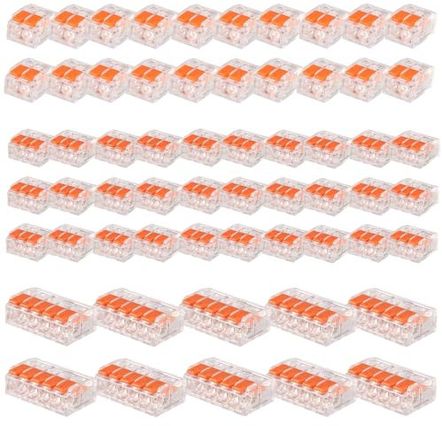 Funmo Kabelverbinder, 60 Stück Kabelklemmen Elektro Lüsterklemmen mit Betätigungshebel, Verbindungsklemmen können frei kombiniert Werden Federdruckhebel für Feste Flexible Kabel 2-5 Leiter