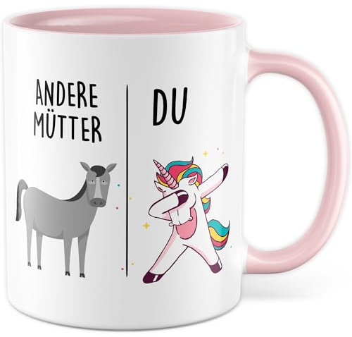 Tasse Mutter Geschenk Andere Mütter - Du, Kaffeetasse Mama Geschenk für Frauen Schwangerschaft Baby, Geschenkidee Freundin Frau Kind Geburtstag Muttertag Weihnachten Kaffee-Becher (Weiß/Rosa)