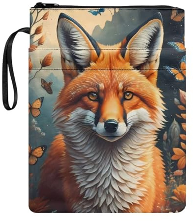 Poceacles Fox Floral Book Sleeve with Zipper Book Cover for Book Lovers Book Protector Washable Book Pouch Fits Most Standard Paperbacks Hardcovers