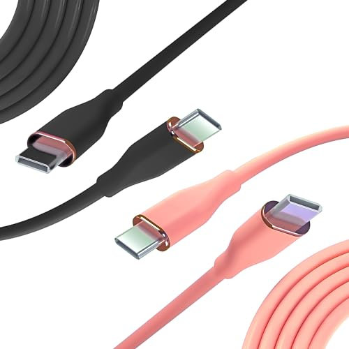 Nolhel Cavo USB Type-C Ricarica Rapida 60w, Set di 2 Cavi USB C USB C da 1m Colorati in Silicone Resistente, Cavetto Cellulare Tipo C Compatibile con Macbook e Smartphone (Nero+Rosa Salmone, 1 m)