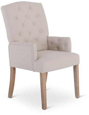 Raburg Esszimmerstuhl, Chesterfield-Design, Polsterstuhl, eleganter Armlehnen-Stuhl, Steppung, Landhausstil, Küchenstuhl, Belastbarkeit 110 kg, Victoria, Bezug Beige|Beine Hell