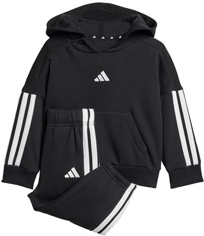 adidas Unisex - Bimbi 0-24 Essentials Hooded Jogger Track Suit, black/white, 3-4 Years
