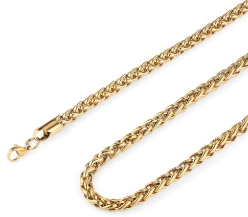 HZMAN Vetekedja i rostfritt stål för män kvinnor, vattentätt halsband, 24In, Metall, Ingen ädelsten