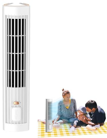 Ventilador de torre portátil, pequeño ventilador de torre recargable,Enfriador de aire en de torre de ventilador USB de escritorio - Dispositivo de mesa vertical con modos de velocidad para