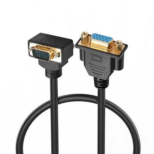 PNGKNYOCN ángulo recto cable VGA, 90 grados hacia abajo ángulo de curvatura VGA macho a hembra Full HD 1080P de alta resolución de vídeo Cable de extensión(0.5M)