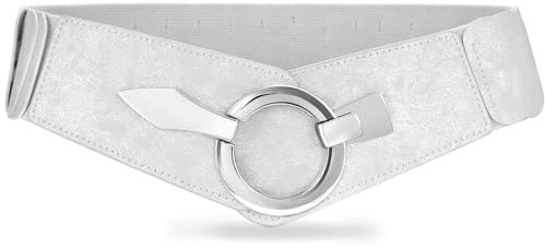 VONMELLI VOMELLI Breiter Elastischer Taillengürtel Damen - Vintage Stretchgürtel Hüftgürtel mit Silberschnalle für Kleid Silber L
