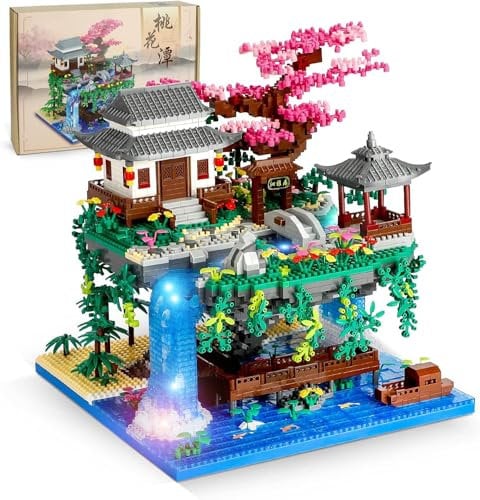 QLT Peach Blossom Pond Japan Flowers LED House Micro Building Blocks,Not Compatible with Lego Architecture Cherry Bonsai Gift Toys for Teens Adults 8-16 years+ (3320PCS)