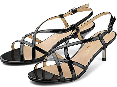 Allegra K Women's Slingback Strappy Kitten Heel Heels Sandals Black 6 UK/Label Size 8 US