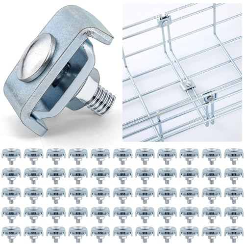 Zonon Lot de 50 clips muraux pour grille - Kit de rondelles d'épissure pour plateau de câbles en maille, pince renforcée pour plateau de câbles en maille métallique, connecteur d'épissure de bout en