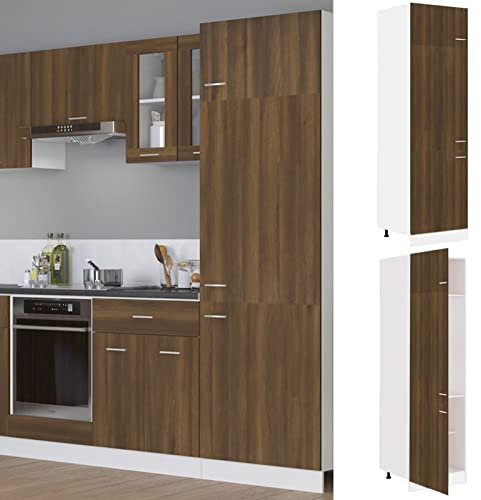 LAPOOH Kühlumbauschrank Braun Eichen-Optik 60x57x207 cm Holzwerkstoff, Küche Hochschrank, Küchenschrank, Mehrzweckschrank, Besenschrank, Küchenhochschrank - 815602