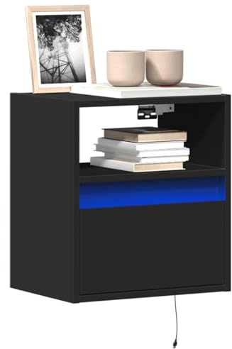 Sufrk Meuble TV mural avec lumières LED Noir 41 x 31 x 45 cm, meuble TV pour TV, meuble TV et tiroir, armoire console buffet moderne
