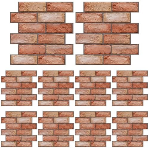 Lpitoy Carrelage Mural Auto-adhésif 10 Paquets Panneaux Muraux 3D 30x30 Cm Panneaux De Revêtement Mural en Brique Briques Rouges Classiques Carreaux De Lambris De Papier Peint 3D Autocollants