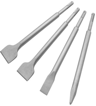Meichoon Hammer Meißel 4er Set Elektrobohrer Rotary Hammer Schlagbohrer Rundschaft Spitz Flachkopf Breit Flachkopf Stein Beton Rillen DC603 B