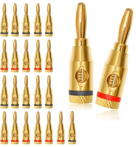 24 Pack Banana Plugs, 24K Gold Plated 4mm Speaker Cable Connectors Audio Jack Wire Cable Screw Connectors for Musical Speaker Wire, Home Theater, Audio/Video AV Receiver, Amplifiers and Sound Systems