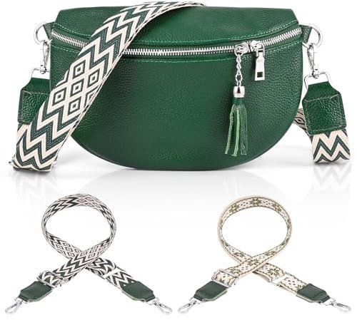 Gerbala Sac Banane Femme Bandoulière en Cuir, Sac Banane en Cuir PU Végétalien Souple de Grande Capacité avec Bandoulière Large Réglable et Amovible Vert