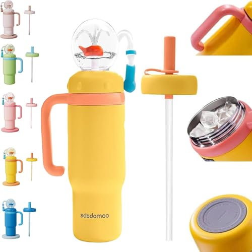Générique 24oz Whale Fountain Tumbler with Fun Effect, Stainless steel whale watering cup, handle, Insulated travel mug spray function, With lid and straw, leak-proof design (Yellow)
