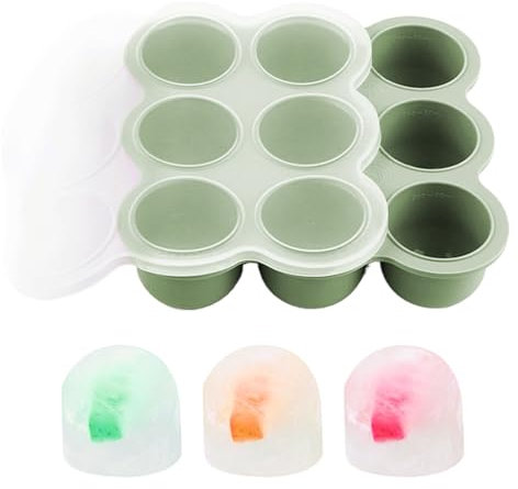 Iouyjiu Baby Food Freezer Tray, Puree Storage Container, Silicone Cube Mold, 9 Grid Green Tray, Fridge Safe for Breastmilk, Snacks, Ice, Meal Prep Baby Feeding, 7.4x7.4x1.77 Inches