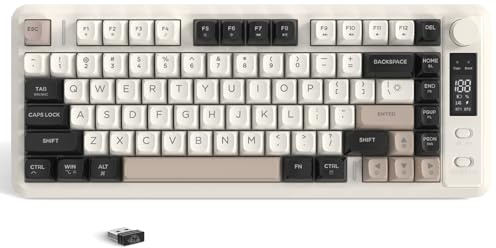 ZIYOU LANG M75 Wireless Membrane Gaming Keyboard with Smart Display & Knob | BT/2.4Ghz Dual Mode,PBT Keycaps,Rainbow Backlit,2000mAH,QWERTY,TKL 82 Keys Silent Keyboard for Office/PC Game,Cheese